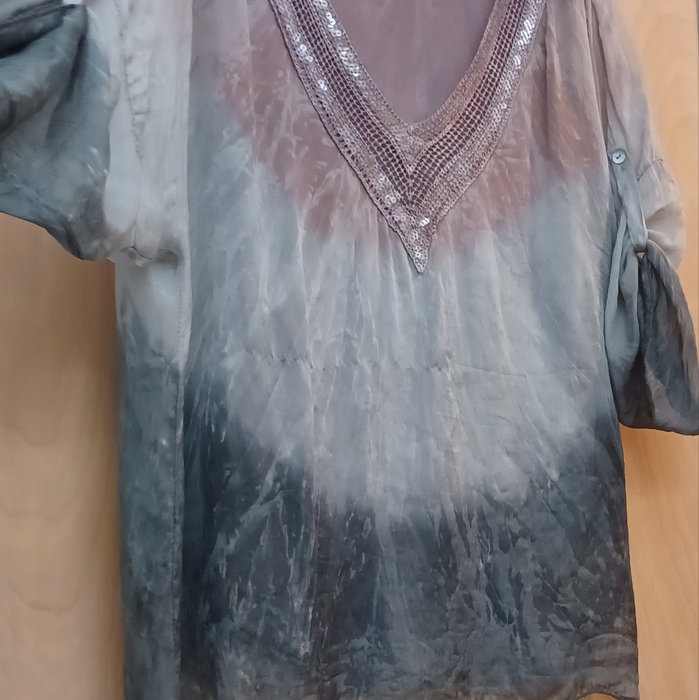 Soft Surroundings Grey Lavender Silk Tie Die Ombre Tunic Top L XL - Picture 2 of 12